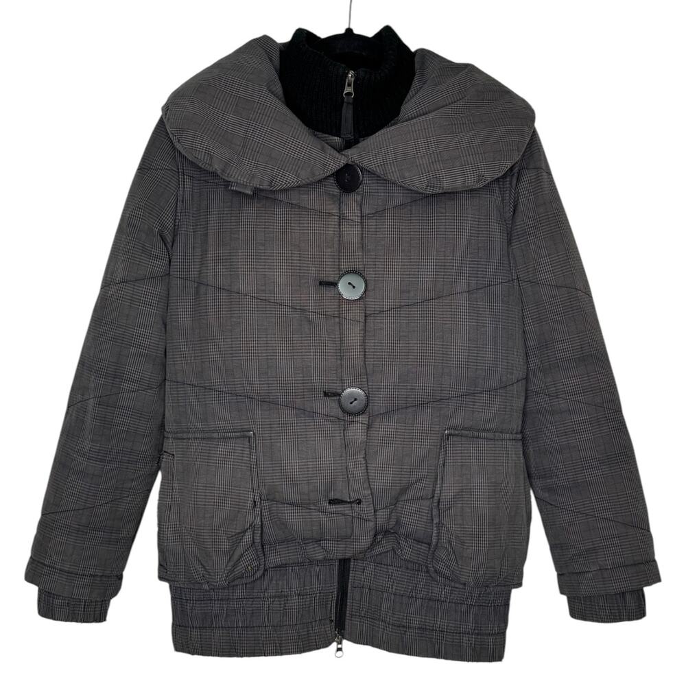 2000s Kyo & Co Gray Plaid Down Puffer Jacket Women’s Medium